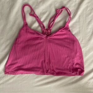 Aerie Cropped Ribbed Racerback Tank Top Size Small Pink